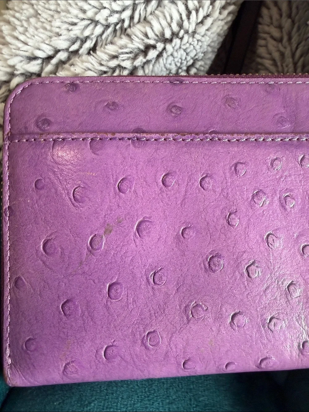 kate spade purple ostrich-embossed zip-around wallet